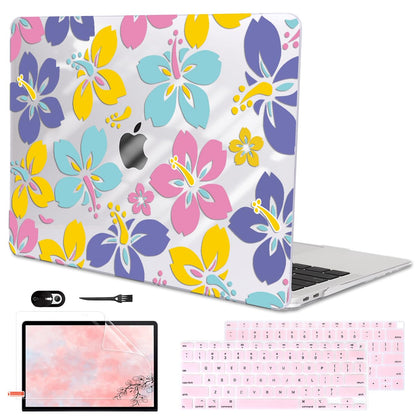 LCMOCICO for MacBook Air 13 Inch Case 2021 2020 2019 2018, Pattern Plastic Hard Shell Case Keyboard Cover for Mac Air 13 A2337 M1 A2179 A1932 with Touch ID & Retina Display, Colorful Hibiscus Flower