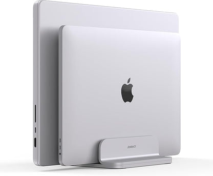 Double Aluminum Laptop Vertical Stand Organizer, Sturdy Notebook Computer Holder Stand Compatible with New Liquid Retina XDR Apple MacBook Air/Pro, Mac mini, Apple TV and iPad Pro - Silver