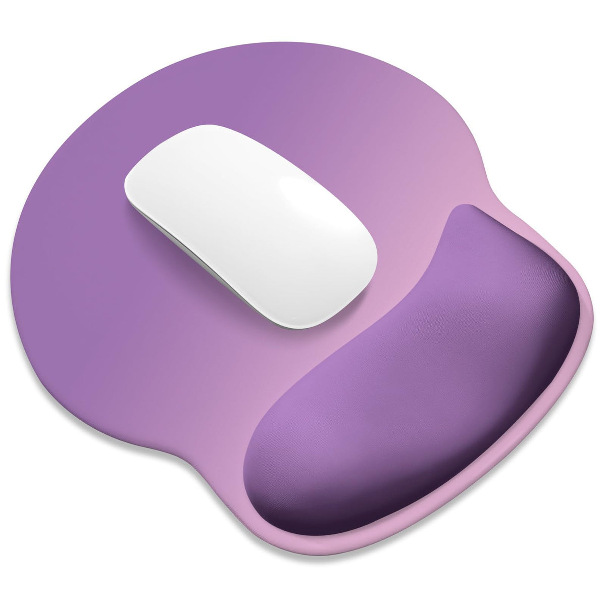 ITNRSIIET Ergonomic Mouse Pad with Wider Memory Foam Wrist Rest +17% - Curved Cushion Reduces Pressure 20%, Pain Relief, Non-Slip, Smooth, Cute Colors, 9.85 x 9 in, White