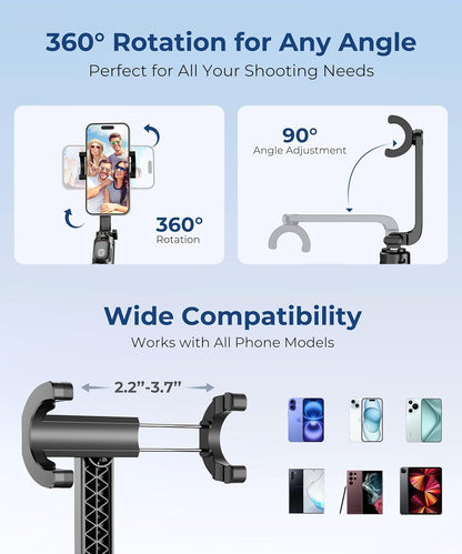 Fuloview 67” Selfie Stick Tripod for iPhone, Lightweight Travel Phone Tripod with Wireless Remote, Extendable Cell Phone Stand for Photography, Video & Live Streaming – Black