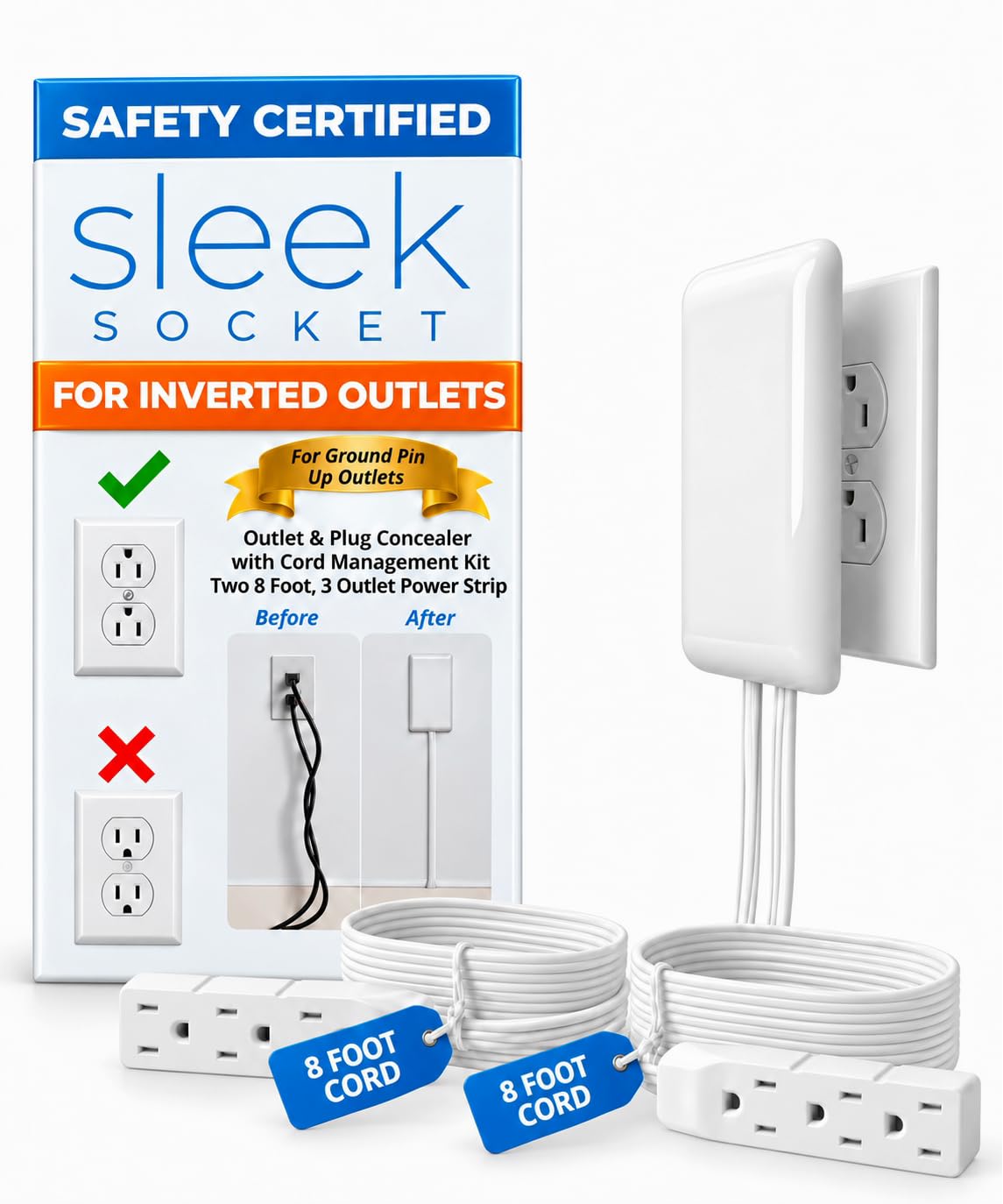 Smart Sleek Socket: Universal Outlet Concealer with Wi-Fi Smart Power Strip