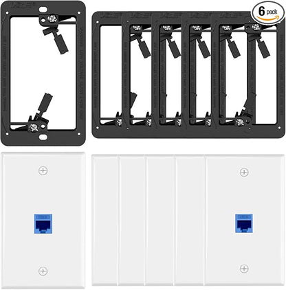 VCE 6-Pack Ethernet Wall Plate (UL-Listed), CAT6 RJ45 Wall Plate with Low Voltage Mounting Bracket 1 Gang, Blue
