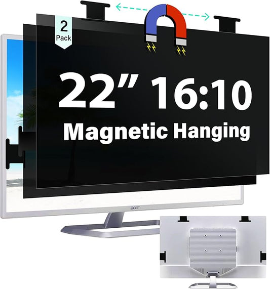[2 Pack] Magnetic 22 Inch Computer Privacy Screen for 16:10 Aspect Ratio Widescreen Monitor, Hanging Eye Protection Anti Glare Blue Light Computer Monitor Privacy Filter, Removable 22in Protector Film