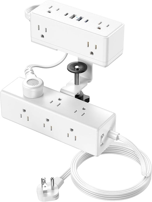 VILONG Dual Layer Desk Clamp Power Strip, 13 Outlets, 20W USB-C, 10FT Cord