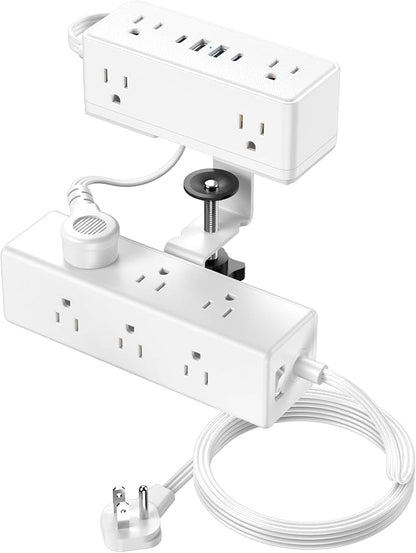 Dual Layer Desk Clamp Power Strip, 19 in 1 Desktop Edge Mount Surge Protector with 4 USB Ports(2 USB-C) & 15 AC Outlets, Ultra Thin Flat Plug & 5FT Power Cord for Office Home(ETL Listed)
