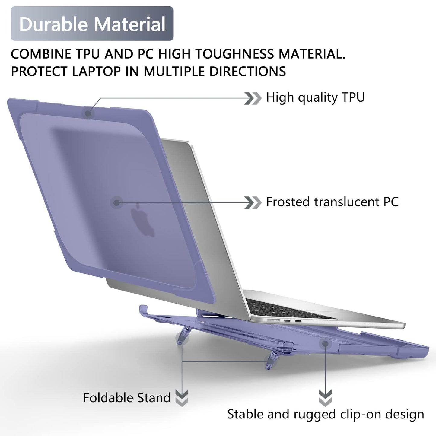 Batianda Heavy Duty Case for MacBook Air 13.6 inch with Stand,Lavender Grey