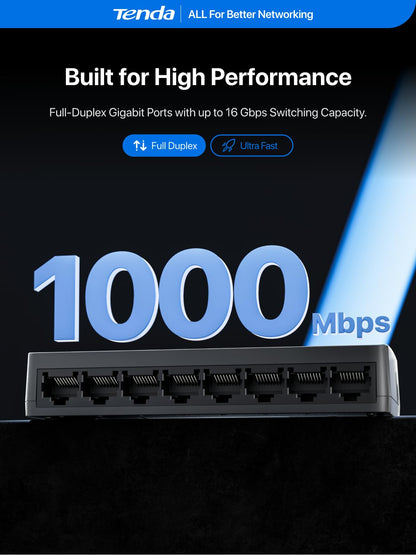 Tenda 8 Port Gigabit Ethernet Switch, Desktop Ethernet Splitter