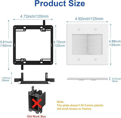 iwillink 2 Gang Brush Wall Plate with Mounting Bracket, Pass Through Wire Hider for Cable Management, Ethernet Cables, HDMI Cables and Home Theater Systems, 2 Pack
