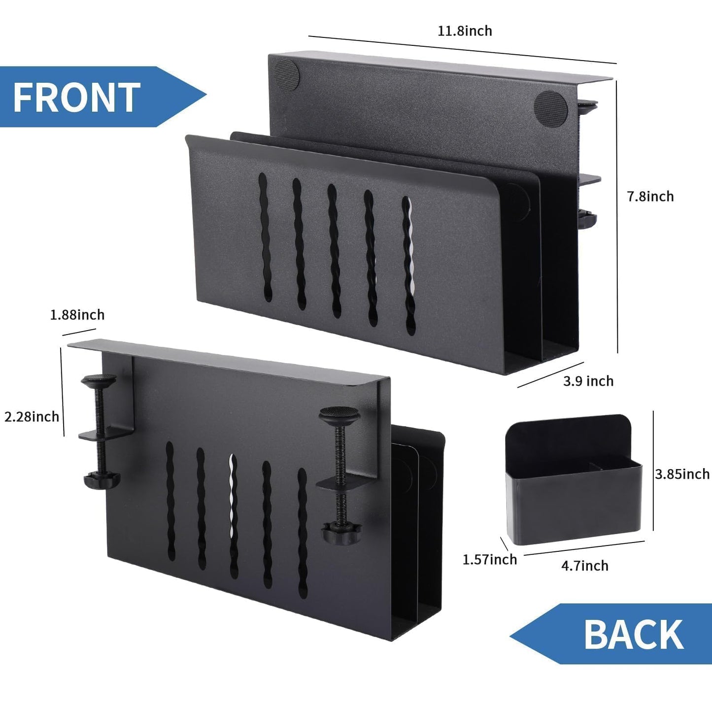 osseph 2 Tie Desk Side Storage, Under Desk Storage Organizer, Black