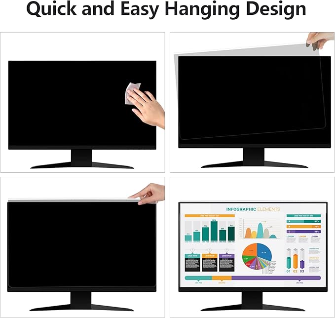 Computer Privacy Screen Protector for 20, 20.2, 21.5, 21.6, 22 Inches - 16:9 / 16:10 Aspect Ratio Monitor Anti Blue Light Widescreen Filter Hanging Type Easy Installation Shield for Desktop Computer