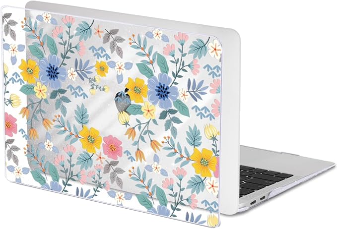 Compatible with MacBook Air 13 Inch M1 Case 2021 2020 2019 2018 Release A2337 A2179 A1932 Touch ID, Shiny Crystal Pattern Plastic Hard Shell Case Keyboard Cover Screen Film, Flowers L213