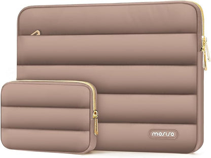 MOSISO 13.3 inch Laptop Case, 13-13.3 inch Puffy Laptop Sleeve Compatible with MacBook Air 13 13.6 M4 M3 M2 M1/Pro 13/Pro 14, HP Dell ASUS Lenovo,Polyester Horizontal Bag with Small Case, Brown