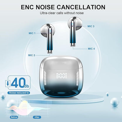 Wireless Earbuds, Bluetooth Headphones 48H Playtime Ear Buds with LED Power Display, IPX7 Waterproof Bluetooth 5.4 Earphones in-Ear Earbuds with 4 Mic for Android iOS Cell Phone Laptop, Blue