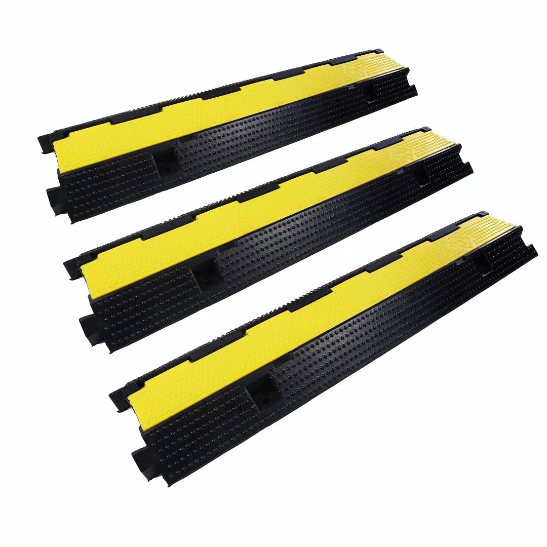 YONSHENG Rubber Cable Ramp Cord Cover Cable Protector Ramps Wire Hose Protective 1 Channel 22000Lbs Load Capacity Traffic Speed Bump for Asphalt Concrete Gravel Driveway Indoor Outdoor, 4 Pack