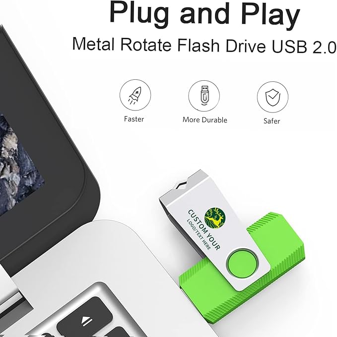 Customizable Flash Drives 1GB, Wooolken Personalized USB 2.0 Drive 10/20/50/100 Pack, Custom Thumb Drive Engraved Logo USB Drive (Mixcolors)