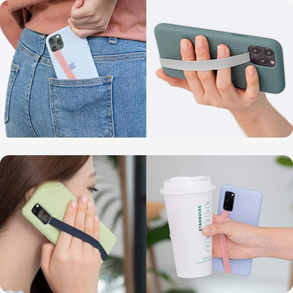 Sinjimoru Stretchable Silicone Phone Strap, Flexible and Elastic Grip Holder for iPhone & Android, Secure Phone Loops Finger Grip with Wireless Charging Support Sinji Loop Grey