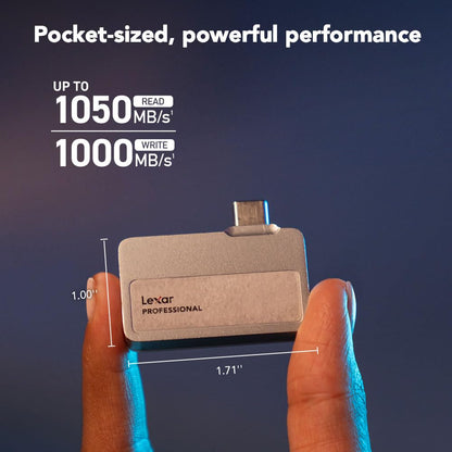 Lexar 2TB Professional Go Portable SSD, Supports Apple 4K 60fps ProRes, Up to 1050MB/s, USB 3.2 Gen 2, Rugged, IP65, Ultracompact, Compatible w/iPhone 15/16 (Not 17), External SSD (LSL400X002T-RNSNU)