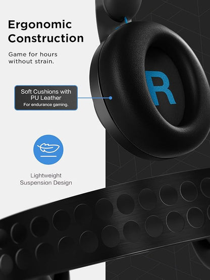 Lenovo Legion H300 Stereo Gaming Headset, Noise-Cancelling Mic, Memory Foam & PU Leather Earcups, Stainless Steel Headband, PC, PS4, Xbox One, Nintendo Switch, Mac, GXD0T69863, Black