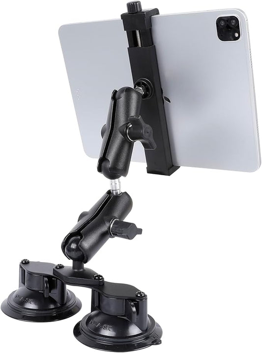 FPN Dual Suction Cup Tablet Mount for Truck/Car, 13.4 Inch Aluminum Arm, 360° Adjustable 2-Stage Tablet Stand Holder, Compatible with iPad Pro/Air/Mini, Galaxy Tab and All 6.5-12.9" Tablets