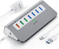 Powered USB-C 7-Port Hub, USB 3.2 Gen 2 Adapter - 4x 10Gbps Data, 3x 3.3ft Charging Ports, 30W Power Adapter for Laptop, PC, MacBook