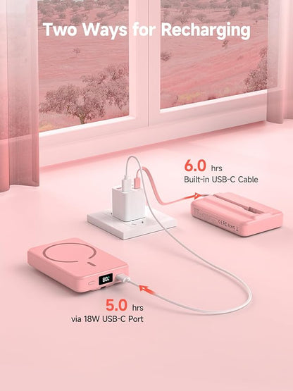 LVFAN for Magsafe Power Bank 10000mAh, Fast Charging Wireless Magnetic Portable Charger with Built-in USB C in&Out Cable, Travel LED Display Battery Pack for iPhone 17 16 15 14 13 12