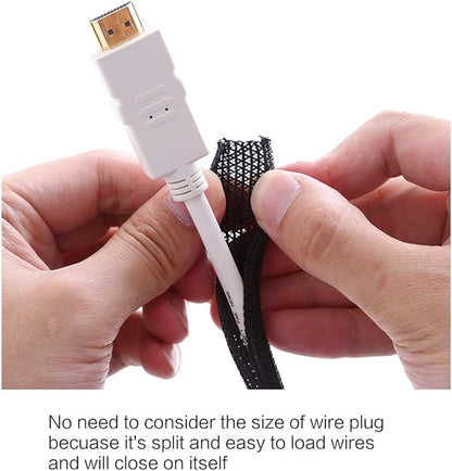 Alex Tech 10ft - 1/4 inch Cord Protector Wire Loom Tubing Cable Sleeve Split Sleeving For USB Cable Power Cord Audio Video Cable – Protect Cat From Chewing Cords - Black