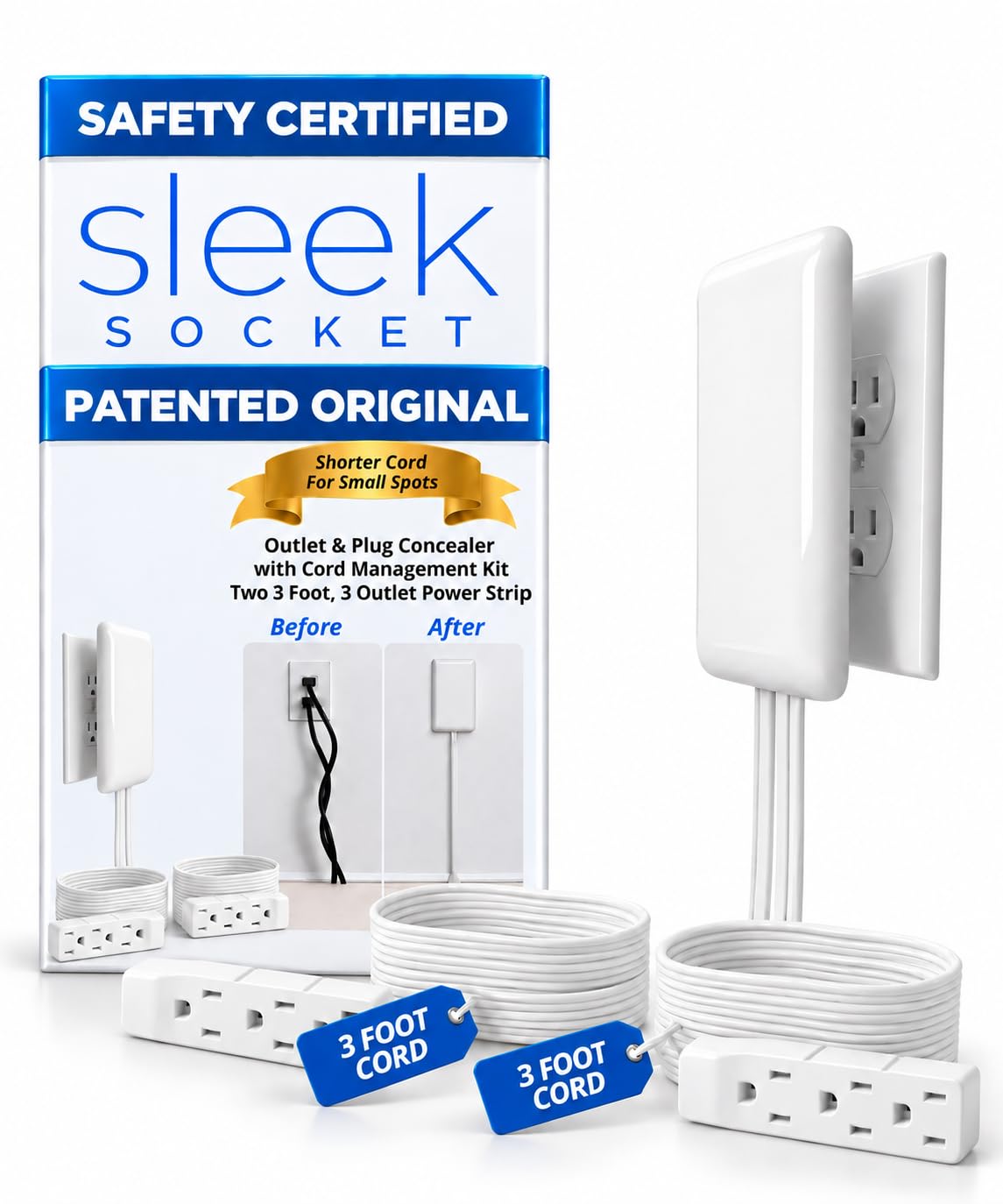 Smart Sleek Socket: Universal Outlet Concealer with Wi-Fi Smart Power Strip