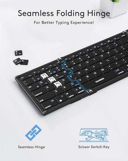 Samsers Foldable Bluetooth Keyboard with Touchpad, Full-Size Dual-Mode Wireless Folding Keyboard, Rechargeable Portable Travel for iOS Windows Android Mac OS, Support 4 Device(BT5.1x3 + 2.4G)