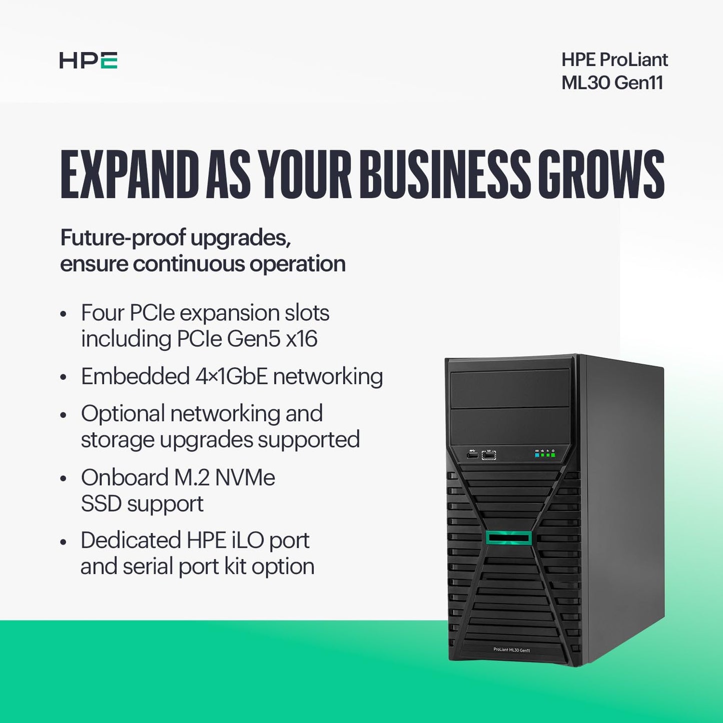 Hewlett Packard Enterprise ProLiant ML30 Gen11 Tower Server w/one Inte Xeon 6315P Processor, 2.8GHz, 4c 1P 1x16GB-U 4LFF-NHP 2x1TB HDD 1x350W PS (HPE Smart Choice P83315-005)