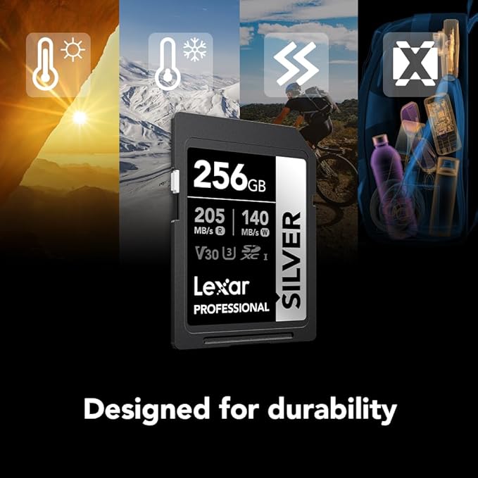 Lexar 256GB Professional Silver SD Card, UHS-I, C10, U3, V30, 4K, Up to 205/140 MB/s SDXC Memory Card, for Professional Photographer, Videographer, Enthusiast (LSDSILV256G-BNNNU)