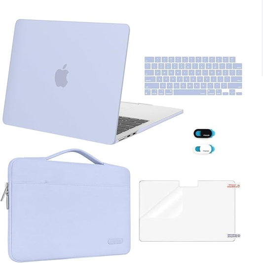 MOSISO Compatible with MacBook Air 13 inch Case M5 2026 M4 2025 M3 M2 2024-2022 A3449 A3240 A3113 A2681,Hard Shell&Sleeve Bag&Keyboard Skin&Webcam Cover&ScreenFilm for MacBook Air 13.6, Pastel Blue