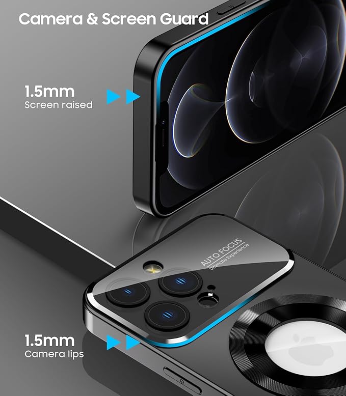 Magnetic for iPhone 12 Pro Case, Compatible with MagSafe, Built-in Camera Lens Protector, Logo View, Military Grade Drop Proof Phone Case Cover, Black