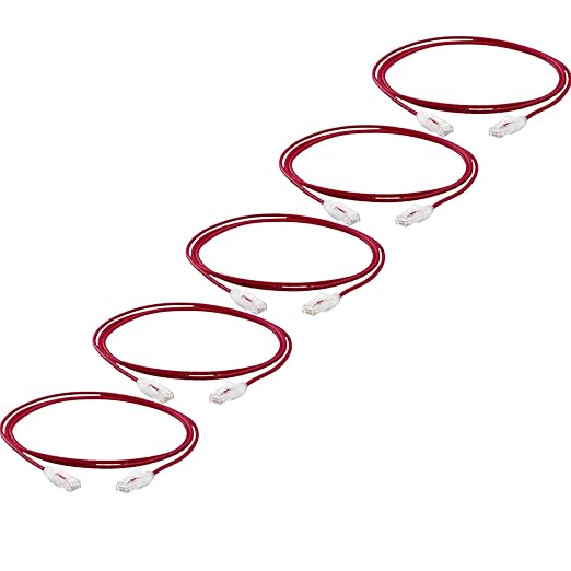 TRUECABLE Cat6 Component Rated Patch Cable, Unshielded (U/UTP), 7ft, Red, 28AWG Stranded Pure Copper, Snagless 10G High-Speed Ethernet Cable, PoE++ 4PPoE 100W, UL Listed, RoHS-3, 5 Pack