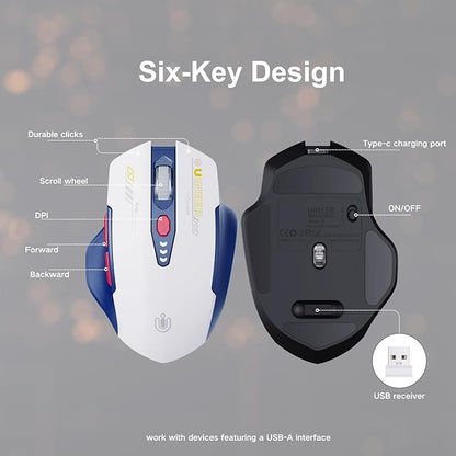 Wireless Mouse, [Upgraded] Visible Battery Display，Rechargeable Laptop Mouse Wireless 2.4G USB, 4 Adjustable DPI Levels,Optical Mouse Wireless for Laptop PC Computer,White and Blue