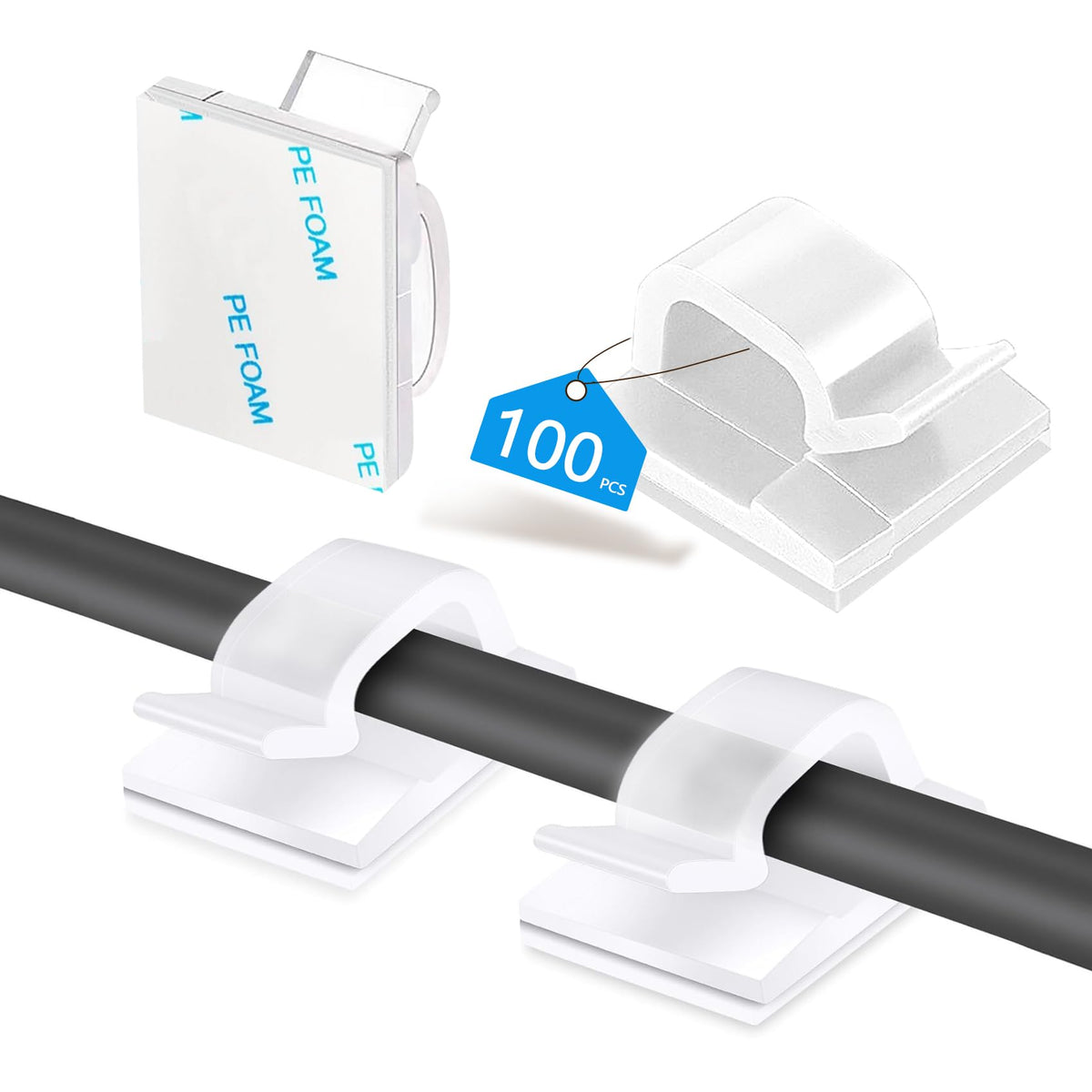 Abnii 100PCS Adhesive Cable Clips, Cord Wire Organizer, Black, Small