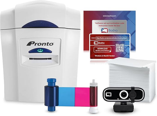 Bodno Magicard Pronto ID Card Printer & Complete Supplies Package ID Software and Camera - Bronze Edition