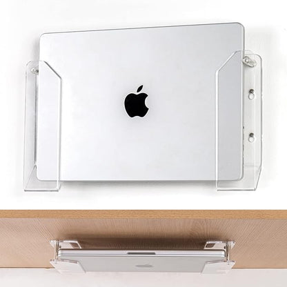 SIPRDE Wall Mount Laptop Holder - Also Available as an Under Desk Laptop Mount, Clear Acrylic, with Adhesive & Screw, for Macbooks, Surface, Keyboards, Switch, Tablets & More