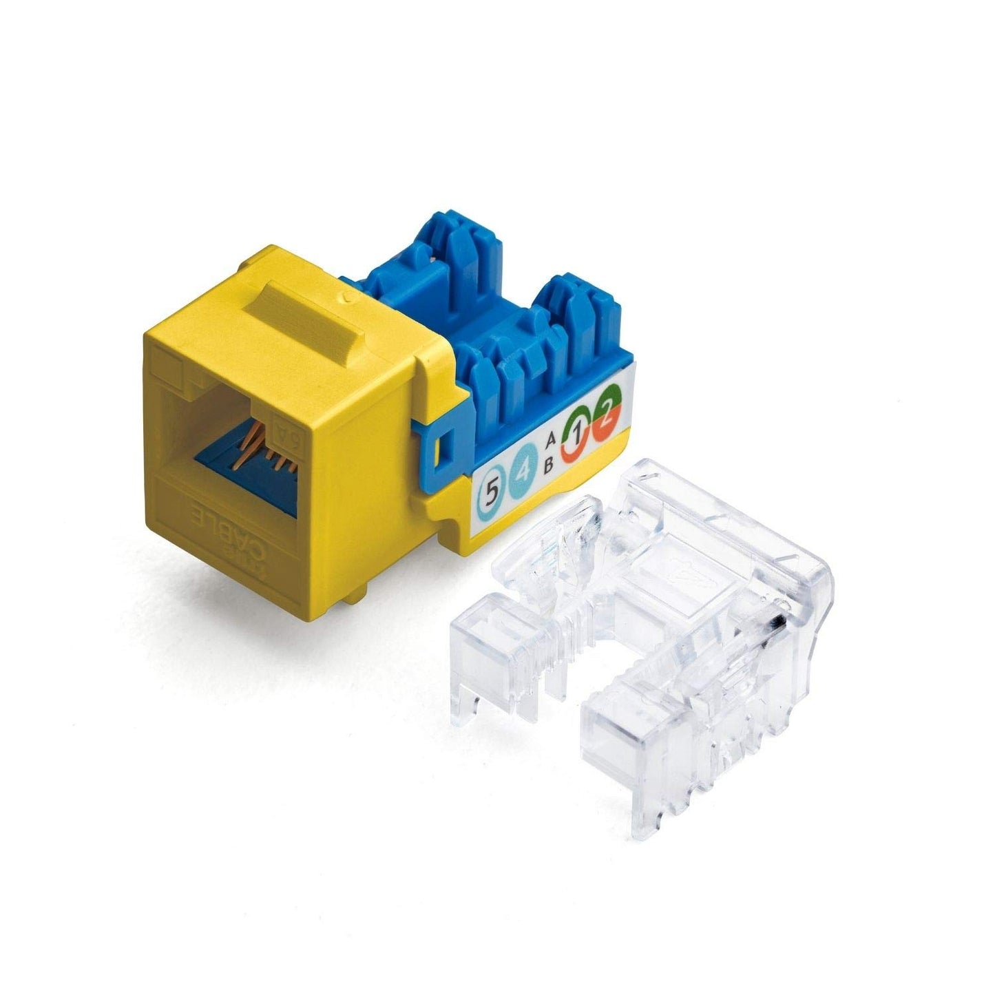 TRUE CABLE Cat6A Unshielded (UTP) Keystone Jack, 90-Degree Punch-Down RJ45 Female Module, PoE++ 4PPoE, UL Listed & TIA Certified, Yellow, 12 Pack