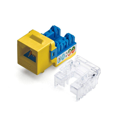 TRUE CABLE Cat6A Unshielded (UTP) Keystone Jack, 90-Degree Punch-Down RJ45 Female Module, PoE++ 4PPoE, UL Listed & TIA Certified, Yellow, 12 Pack