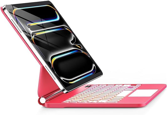 for iPad Pro 13 Inch Case with Keyboard (M5/M4, 2025/2024)，Magic-Style Magnetic – 7 Colors Backlight -Floating Cantilever Stand - Multi-Touch Trackpad Keyboard Case for iPad Pro 13. (Rose Red)
