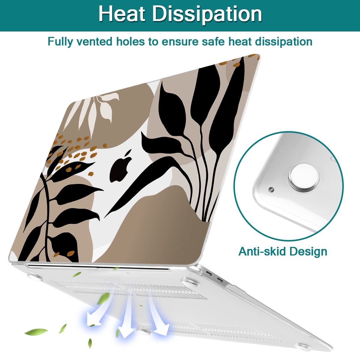 Teryeefi Compatible with MacBook Pro 13 inch Case 2020 2021 2022 2016-2019 Model M1 & M2 A2338 A2251 A2289, Hard Shell Keyboard Cover for Touch Bar, Tropical Leaf, Leaves