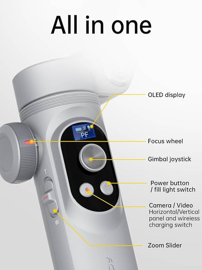 Gimbal Stabilizer for Smartphone, 3-Axis Portable iPhone Gimbal w/OLED Display for iPhone/Andriod, Phone Gimbal with Face/Object Tracking for Tiktok YouTube Vlog-Smart X Pro Gray