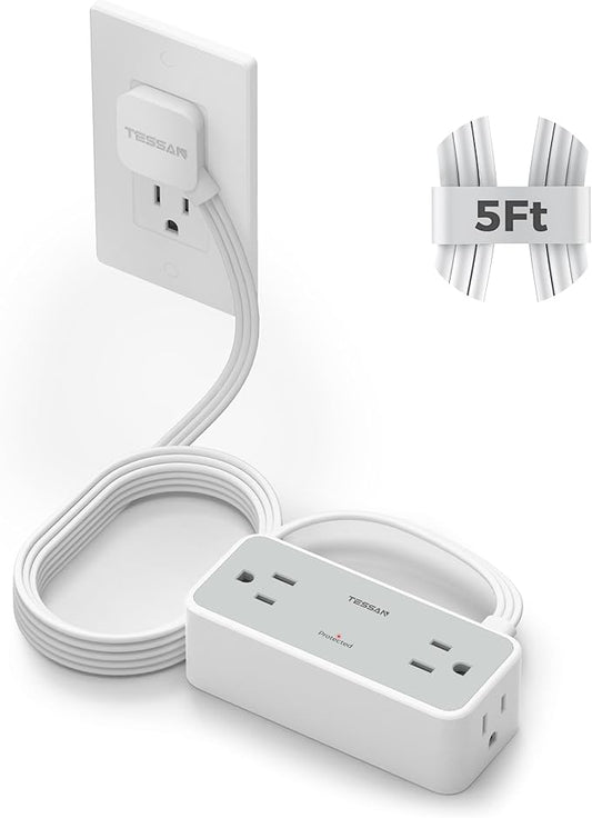 TESSAN Extension Cord 5 FT, Power Strip with 900J Surge Protection, Grey