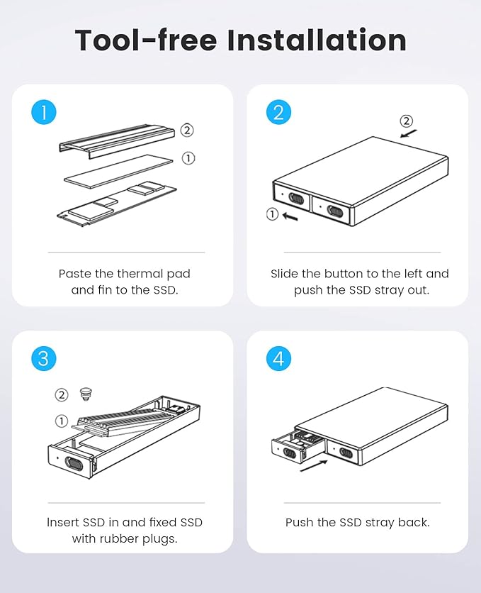 ORICO Dual M.2 NVMe SSD Enclosure, USB C to M2 Adapter for M Key PCIe 2230/2242/2260/2280 M.2 SSDs,Tool-Free Installation Aluminum SSDs Reader Support Trim and UASP up to 2x4TB-BM2-2N