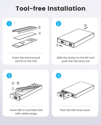 ORICO Dual M.2 NVMe SSD Enclosure, USB C to M2 Adapter for M Key PCIe 2230/2242/2260/2280 M.2 SSDs,Tool-Free Installation Aluminum SSDs Reader Support Trim and UASP up to 2x4TB-BM2-2N