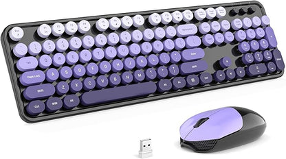 KNOWSQT Wireless Keyboard and Mouse Combo - Black-Purple Colorful 2.4G Typewriter Full-Size Cute Keyboards - USB Receiver Plug and Play, for Computer, PC, Laptop, Desktop, Windows