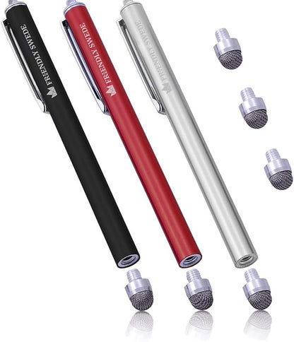The Friendly Swede Mesh Tip Stylus Pen for Touchscreen — 3-Pack Micro-Knit Capacitive Stylus Pen for iPad & iPhone with 3 Replaceable Fiber Tips, Elastic Lanyards & Screen Cleaning Cloth