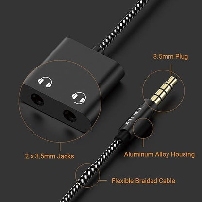 Cubilux 3.5mm to Double Audio Jack Headphone Sharing Splitter Compatible with MacBook iPad iPod, Smartphone, Computer, Laptop, Tablet, MP3, 2-Way 3.5 mm Earphone Ports Adapter, Dual Headsets Connector