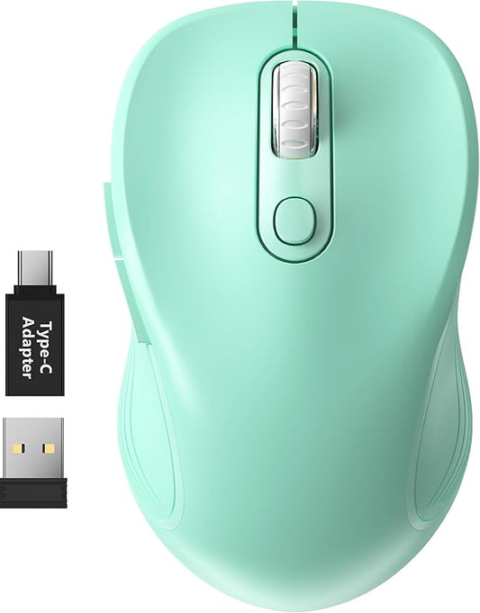 WisFox 2.4GHz Wireless Mouse for Laptop, Ergonomic 6-Button, Mint Green