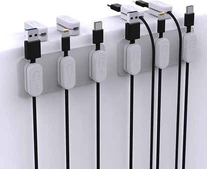 Magnetic Cable Clips [10-Pack] – Chargeworx Cord Organizer for Desk, Nightstand, Car, Wall – Strong Adhesive Wire Holder for USB-C, Lightning, Micro-USB – Tangle-Free, Snap-On, Easy Cable Management